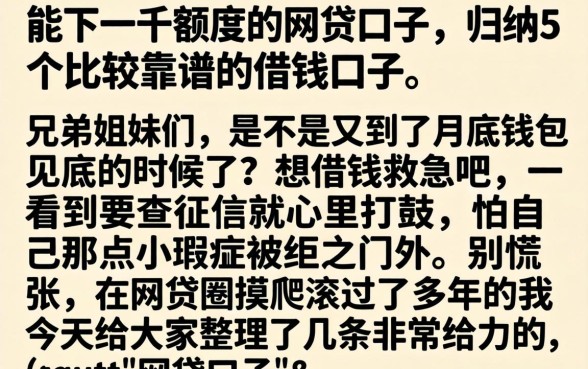 能下一千额度的网贷口子，归纳5个比较靠谱的借钱口子