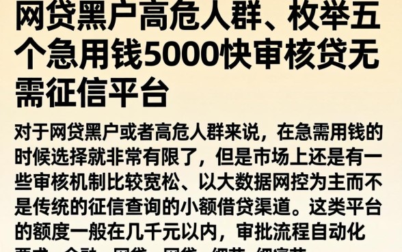 网贷黑户高危人群，枚举五个急用钱5000快审快贷无需征信平台