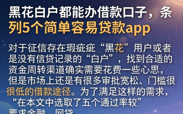 黑花白户都能办借款口子，条列5个简单容易贷款app