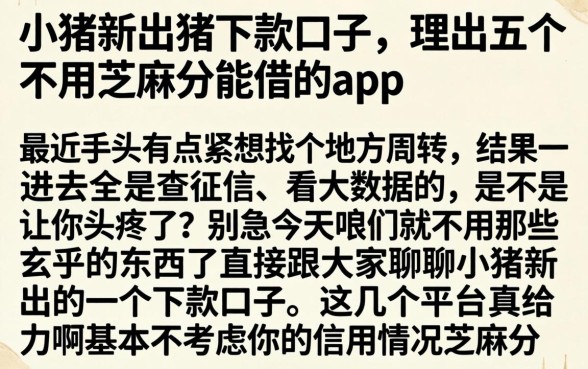 小猪新出的下款口子，理出五个不用芝麻分能借的app