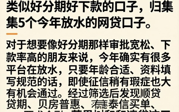 类似好分期好下款的口子,归集5个今年放水的网贷口子