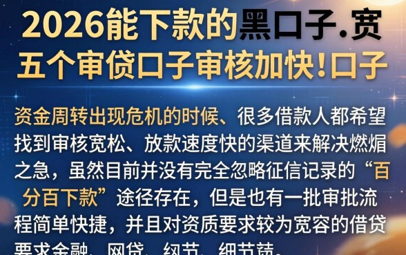 2026能下款的黑口子，详细阐述五个审贷口子审核加快的口子