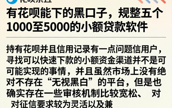 有花呗能下的黑口子，规整五个1000至5000的小额贷款软件