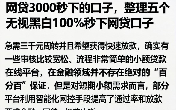 网贷3000秒下的口子，整理五个无视黑白100%秒下网贷口子