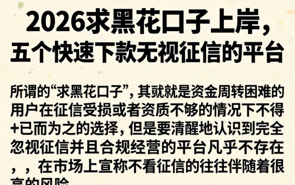 2026求黑花口子上岸，详细阐述五个快速下款无视征信的平台
