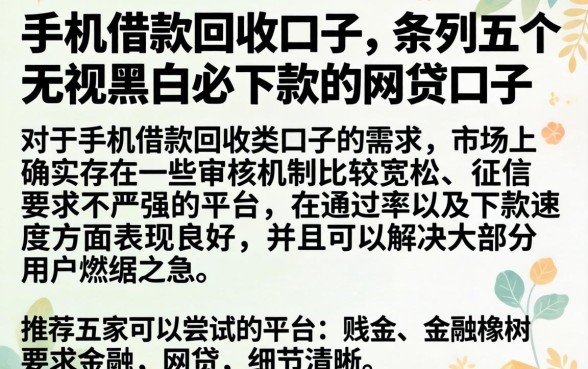 手机借款回收口子，条列五个无视黑白必下款的网贷口子
