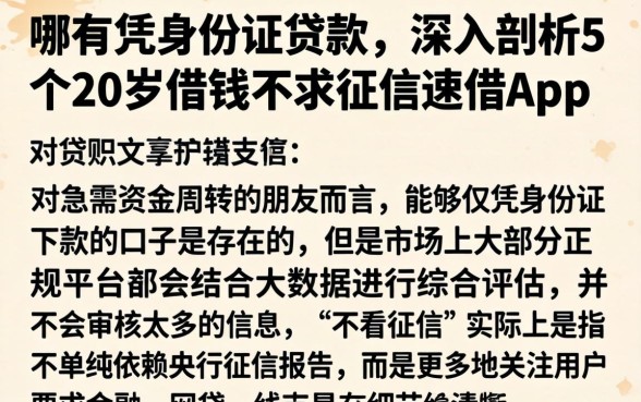 哪有凭身份证贷款，深入剖析5个20岁借钱不求征信速借app