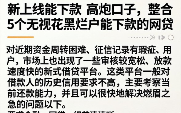新上线能下款的高炮口子，整合5个无视花黑烂户能下款的网贷