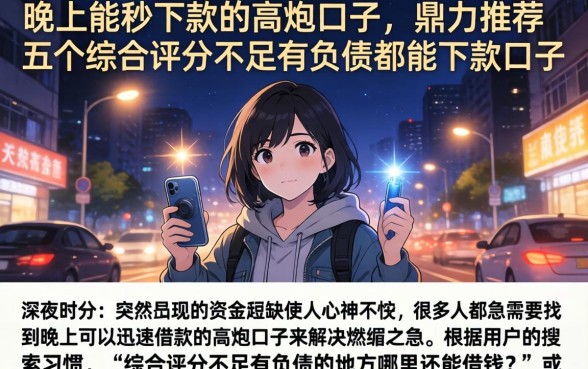 晚上能秒下款的高炮口子，鼎力推荐五个综合评分不足有负债都能下款口子