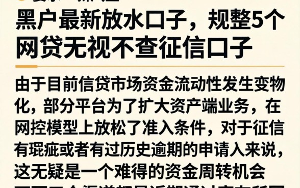 黑户最新放水口子，规整5个网贷无视不查征信口子
