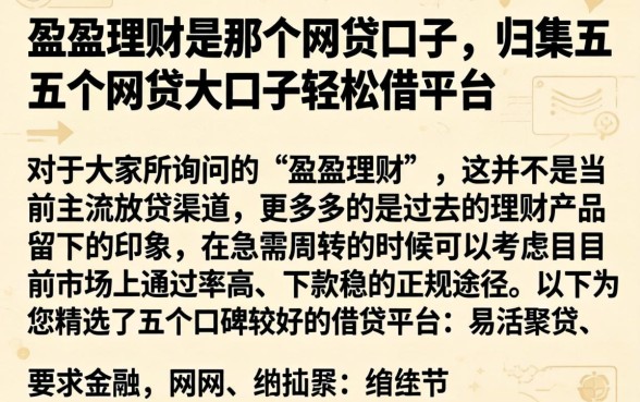盈盈理财是那个网贷口子，归集五个网贷大口子轻松借平台