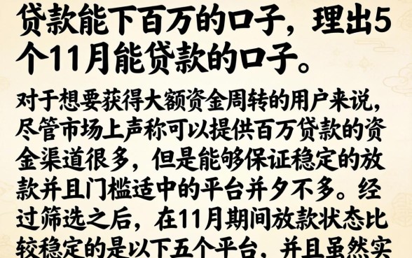贷款能下百万的口子,理出5个11月能贷款的口子