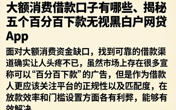 大额消费借款口子有哪些，揭秘五个百分百下款无视黑白户网贷app