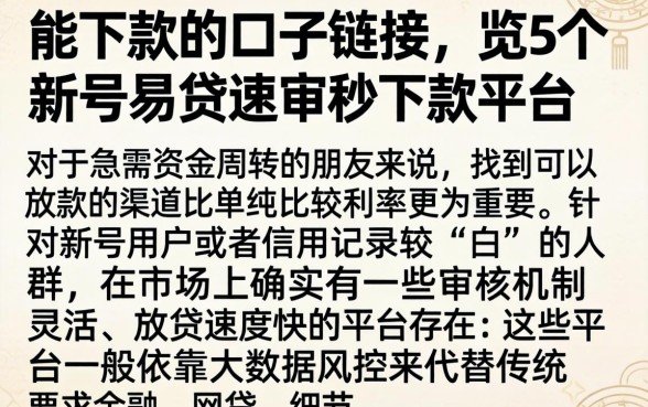 能下款的口子链接，概览5个新号易贷速审秒下款平台