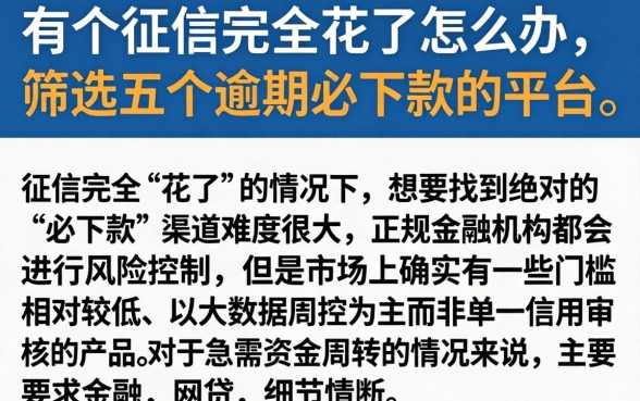 有个征信完全花了怎么办,筛选五个逾期必下款的平台