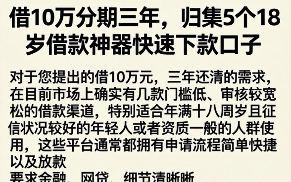 借10万分期三年,归集5个18岁借款神器快速下款口子