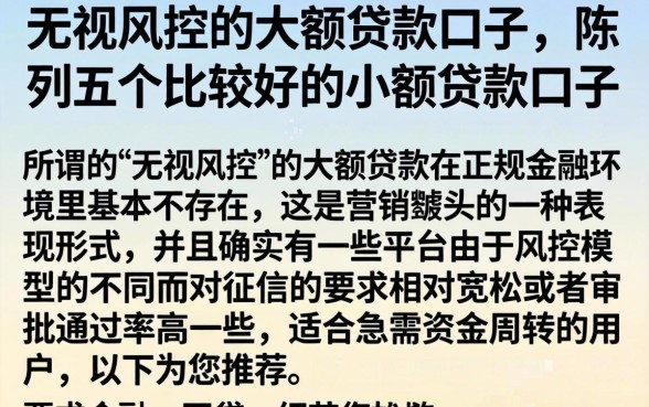 无视风控的大额贷款口子,陈列五个比较好的小额贷款口子