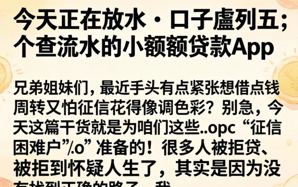 今天正在放水的口子，胪列五个不查流水的小额度贷款app