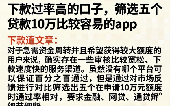 下款过率高的口子，筛选五个贷款10万比较容易的app