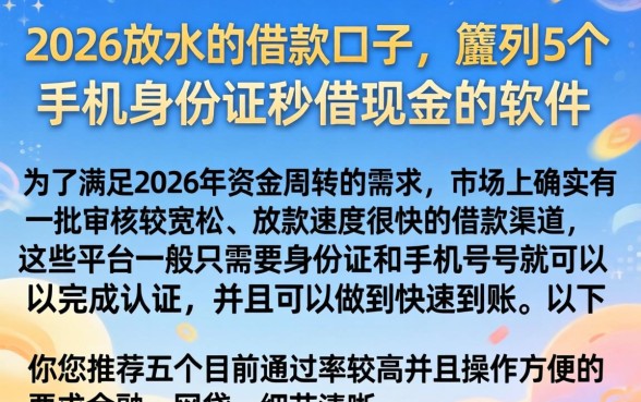 2026放水的借款口子，胪列5个手机身份证秒借现金的软件