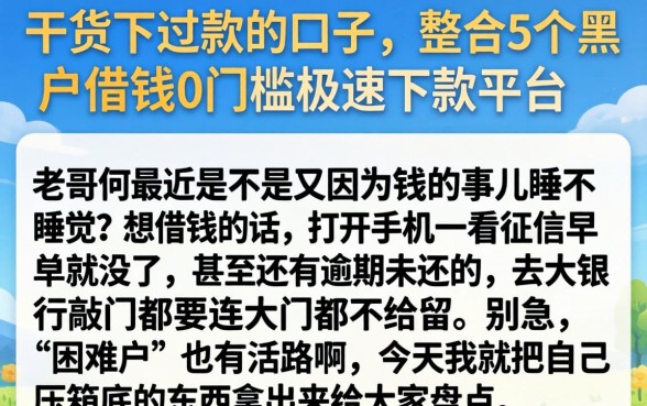 干货下过款的口子,整合5个黑户借钱0门槛极速下款平台