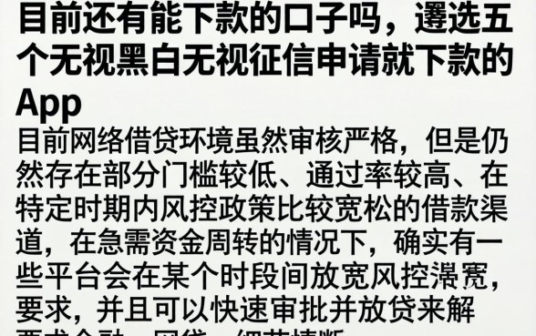 目前还有能下款的口子吗，遴选五个无视黑白无视征信申请就下款的app