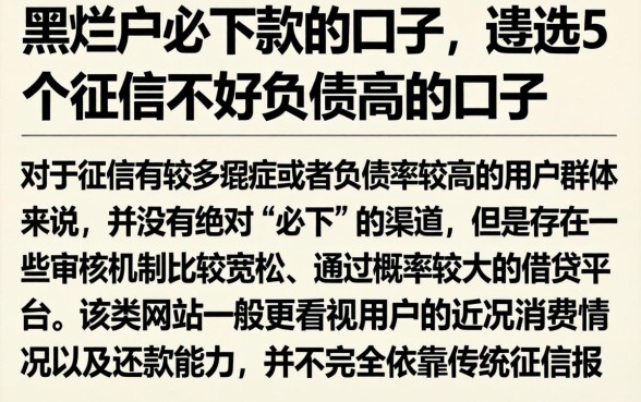 黑烂户必下款的口子,遴选5个征信不好负债高的口子