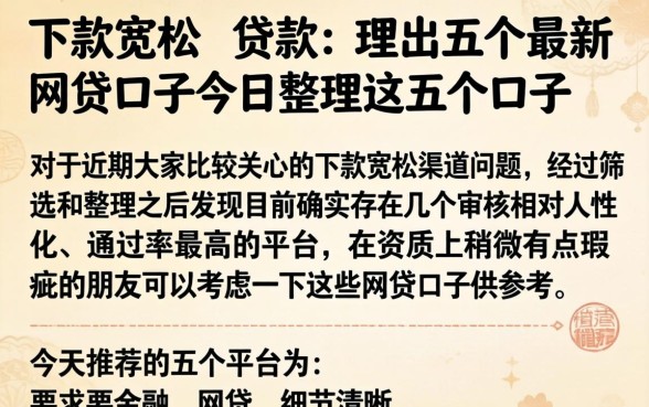 下款宽松的贷款，理出五个最新网贷口子今日整理这五个口子