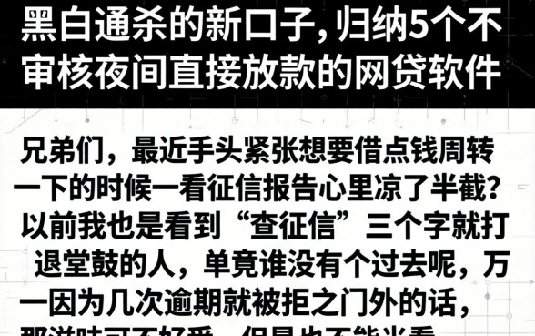 黑白通杀的新口子，归纳5个不审核夜间直接放款的网贷软件