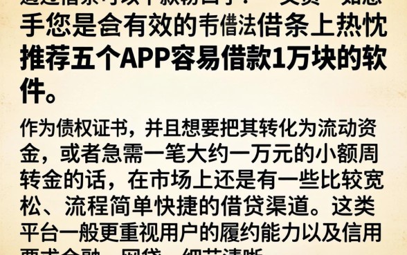 通过借条可以下款的口子，热忱推荐五个APP容易借款1万块的软件