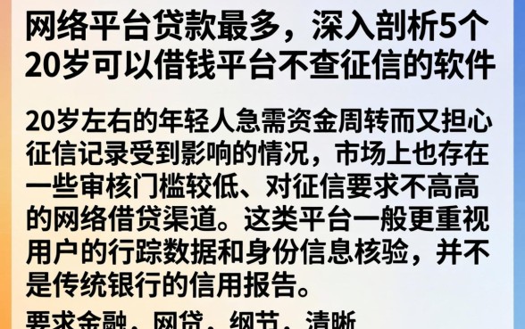 网络平台贷款最多，深入剖析5个20岁可以借钱平台不查征信的软件