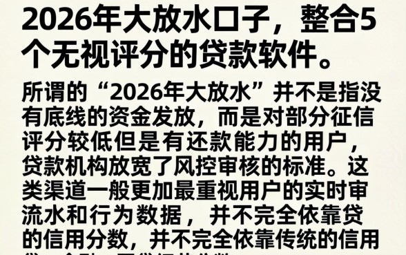 2026年大放水的口子，整合5个无视评分的贷款软件