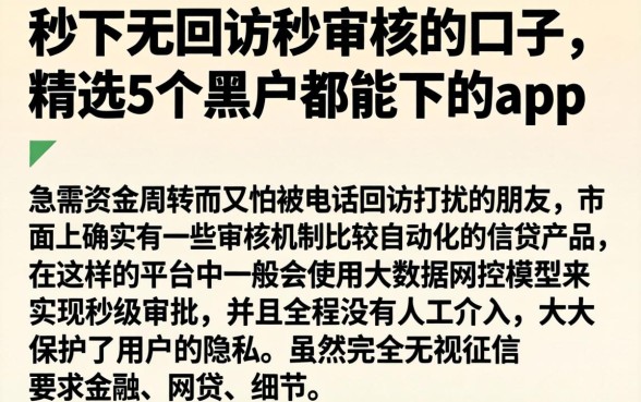 秒下无回访秒审核的口子，精选5个黑户都能下的app