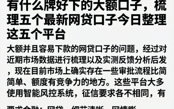 有什么牌好下的大额口子，梳理五个最新网贷口子今日整理这五个平台