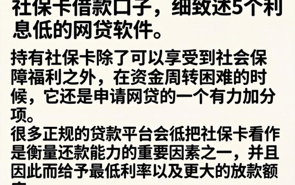 社保卡借款的口子，细致阐述5个利息低的网贷软件