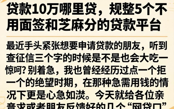 贷款10万哪里贷,规整5个不用面签和芝麻分的贷款平台