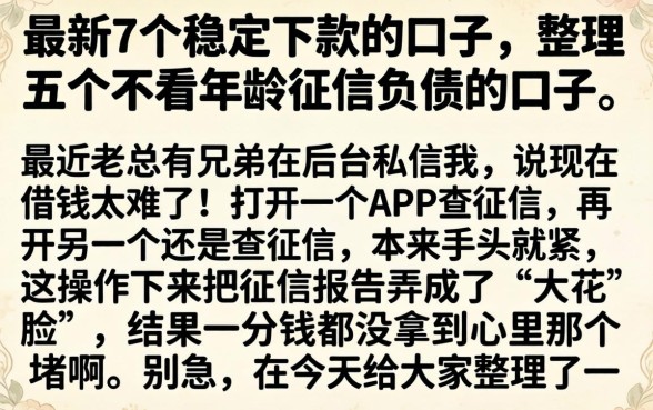 最新7个稳定下款的口子，整理五个不看年龄征信负债的口子