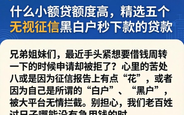 什么小额贷额度高，精选五个无视征信黑白户秒下款的贷款