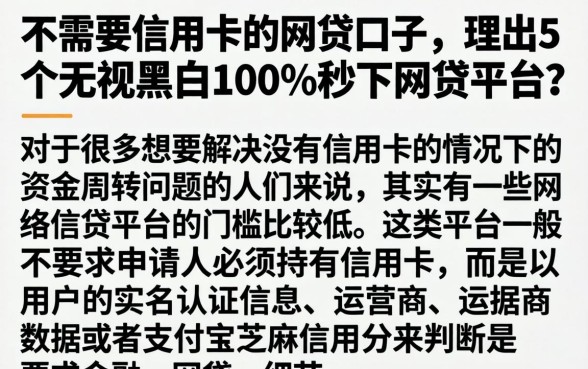 不需要信用卡的网贷口子,理出5个无视黑白100%秒下网贷平台