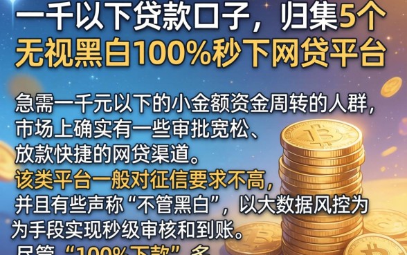 一千以下贷款口子，归集5个无视黑白100%秒下网贷平台