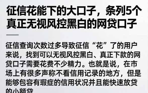 征信花能下的大口子，条列5个真正无视风控黑白的网贷口子