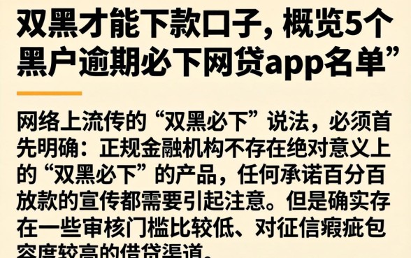 双黑才能下款的口子，概览5个黑户逾期必下网贷app名单