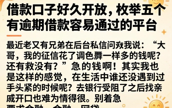借款口子好久开放，枚举五个有逾期借款容易通过的平台