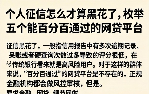 个人征信怎么才算黑花了，枚举五个能百分百通过的网贷平台