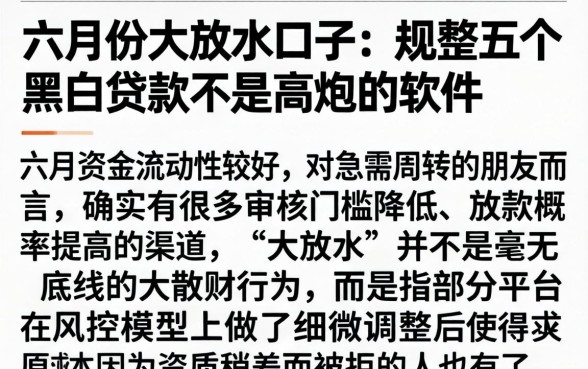 六月份大放水口子，规整五个黑白贷款不是高炮的软件