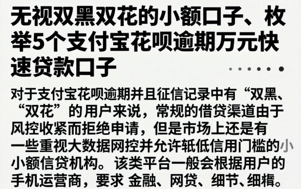 无视双黑双花的小额口子,枚举5个支付宝花呗逾期万元快速贷款口子