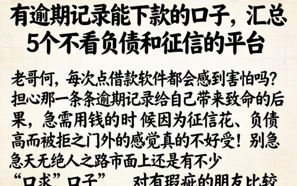 有逾期记录能下款的口子，汇总5个不看负债和征信的平台