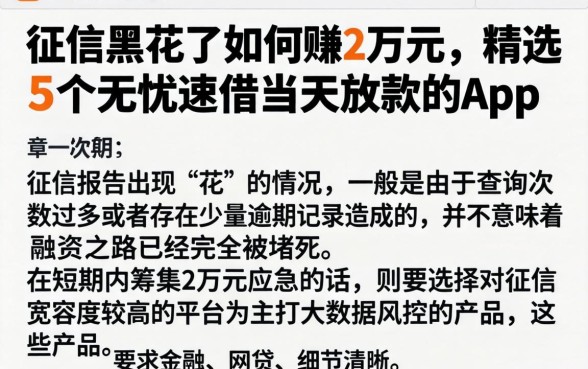 征信黑花了如何赚2万元,精选5个无忧速借当天放款的app