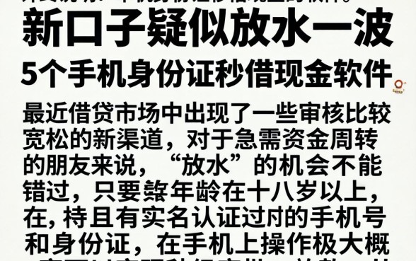 新口子疑似放水一波，详尽说明5个手机身份证秒借现金的软件