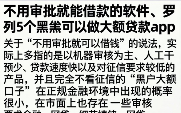 不用审批就能借款的软件，罗列5个黑户可以做大额贷款app